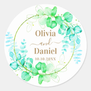 Botanical Gold Greenery Personalise For Wedding Classic Round Sticker