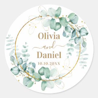 Botanical Gold Greenery Personalise For Wedding Classic Round Sticker