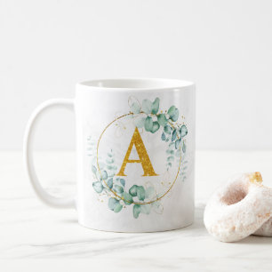 Botanical Gold Greenery Personalise Monogram Coffee Mug