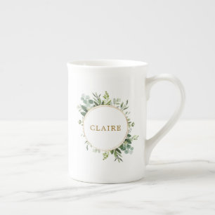 Botanical Gold Greenery Personalised Bone China Mug