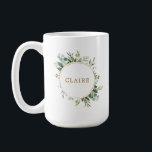 Botanical Gold Greenery Personalised Coffee Mug<br><div class="desc">This personalised coffee mug features painted watercolor eucalyptus greenery,  green leaves and a gold circular frame. For more advanced customisation of this design,  Please click the "Customise further" link.  Matching items are also available.</div>
