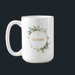 Botanical Gold Greenery Personalised Coffee Mug<br><div class="desc">This personalised coffee mug features painted watercolor eucalyptus greenery,  green leaves and a gold circular frame. For more advanced customisation of this design,  Please click the "Customise further" link.  Matching items are also available.</div>