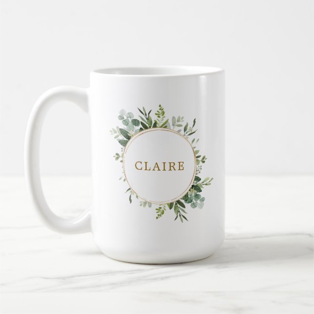 Botanical Gold Greenery Personalised Coffee Mug (Left)