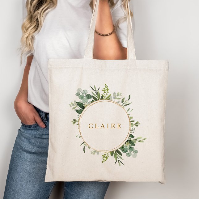 Botanical Gold Greenery Personalize Tote Bag (Creator Uploaded)