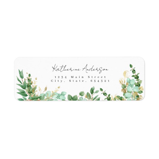 Botanical Gold Greenery Return Address Label (Front)