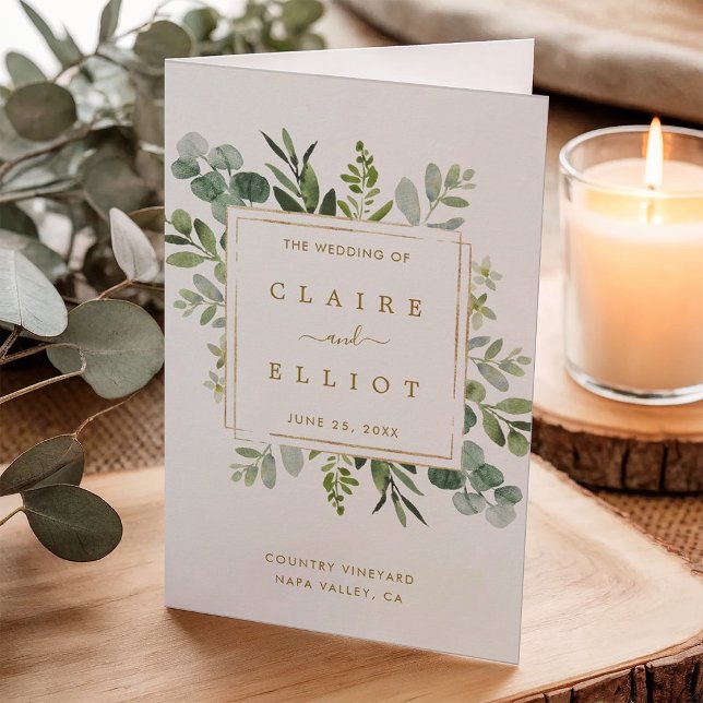 Botanical Gold Greenery Watercolor Wedding Program (Creator Uploaded)