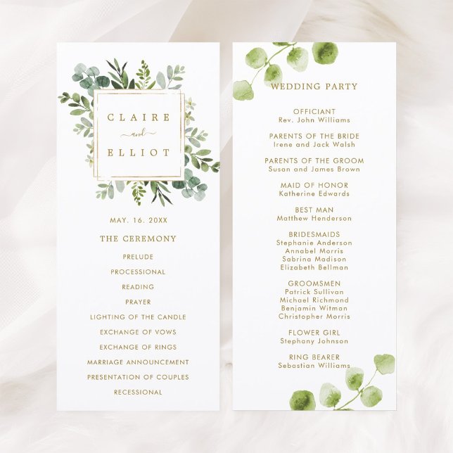 Botanical Gold Greenery Wedding Ceremony Program Programme (Front & Back)
