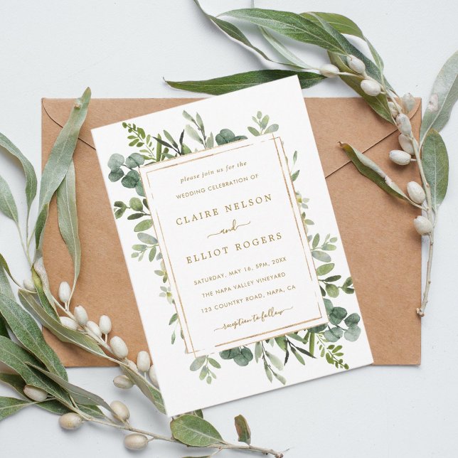 Botanical Gold Greenery Wedding Invitation (Creator Uploaded)
