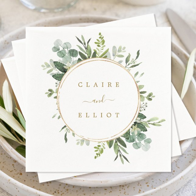 Botanical Gold Greenery Wedding Paper Napkin (Creator Uploaded)
