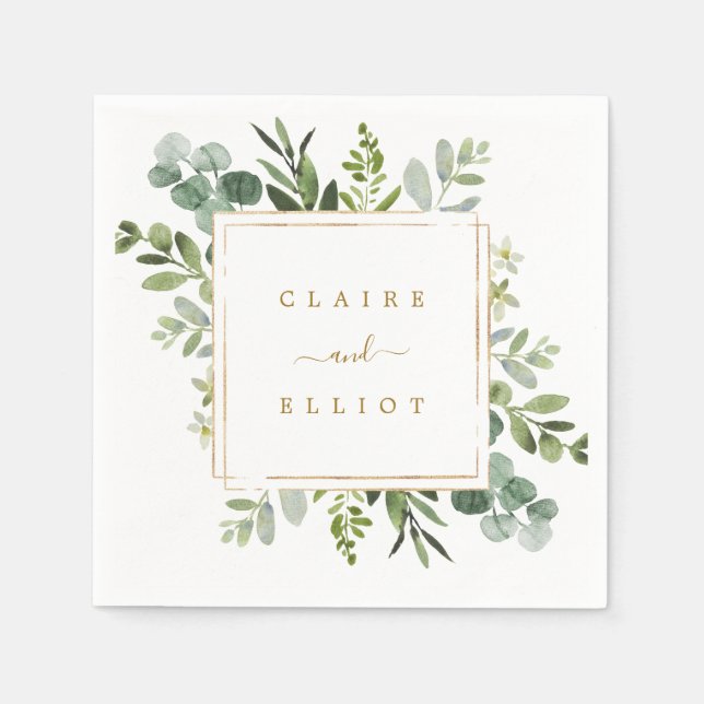 Botanical Gold Greenery Wedding Paper Napkin (Front)