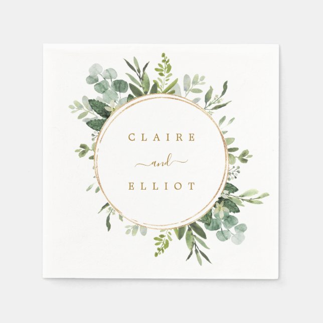 Botanical Gold Greenery Wedding Paper Napkin (Front)