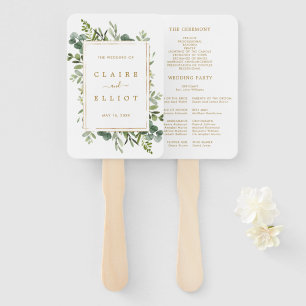 Botanical Gold Greenery Wedding Program Hand Fan