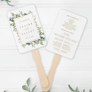 Botanical Gold Greenery Wedding Program Hand Fan