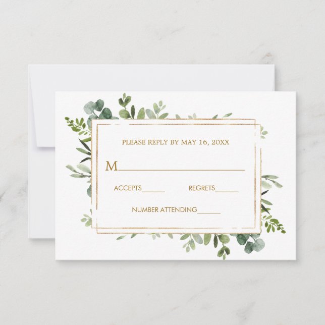 Botanical Gold Greenery Wedding RSVP (Front)
