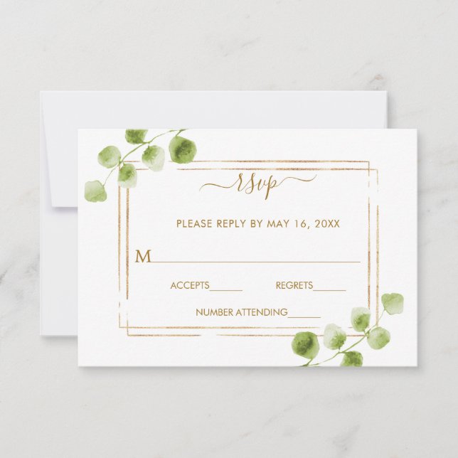 Botanical Gold Greenery Wedding RSVP (Front)