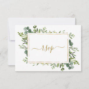 Botanical Gold Greenery Wedding RSVP Card