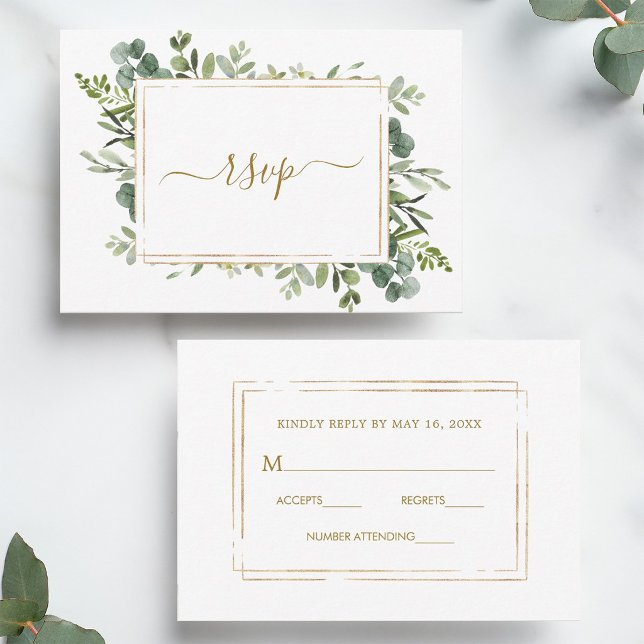 Botanical Gold Greenery Wedding RSVP Card (Front & Back)