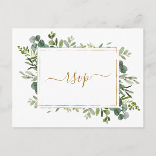 Botanical Gold Greenery Wedding RSVP Invitation Postcard