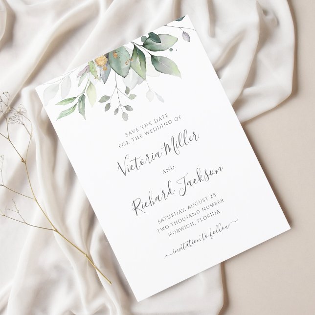Botanical Gold Greenery Wedding Save The Date (Creator Uploaded)