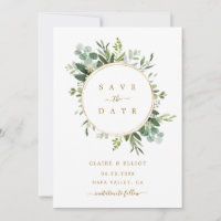Botanical Gold Greenery Wedding Save the Date Card