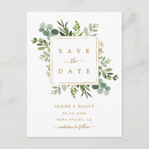 Botanical Gold Greenery Wedding Save the Date Card