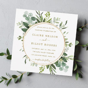 Botanical Gold Greenery Wedding Square Invitation