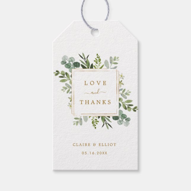 Botanical Gold Greenery Wedding Thank You Gift Tag (Front)