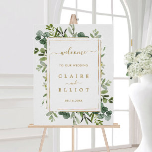 Botanical Gold Greenery Wedding Welcome Sign