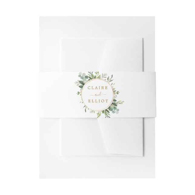 Botanical Gold Greenery Wreath Wedding Invitation Invitation Belly Band (Front Example)