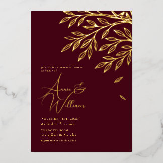 Botanical Gold Leaf Burgundy Rehearsal Dinner 