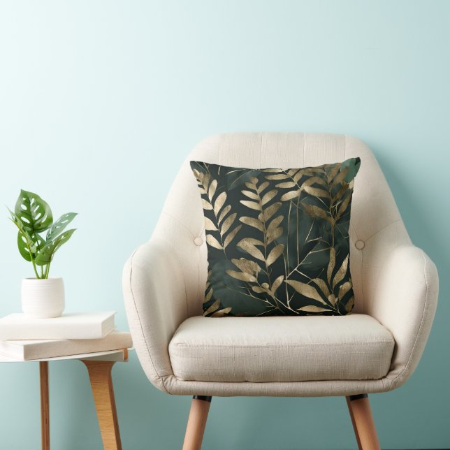 Botanical gold leaf print pattern throw pillow (Chair)
