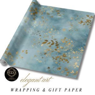 Botanical Gold Leaves Nature Pattern Teal Wrapping Paper