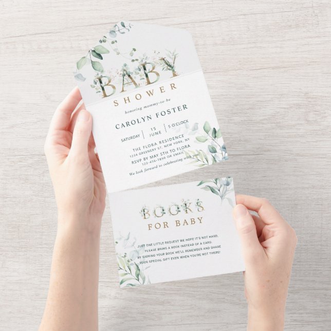 Botanical Gold Letter Boy Baby Shower  All In One Invitation (Tearaway)