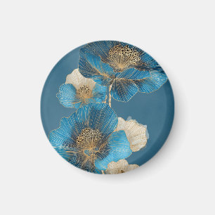 Botanical Gold Line Art Blue Poppy Floral Magnet