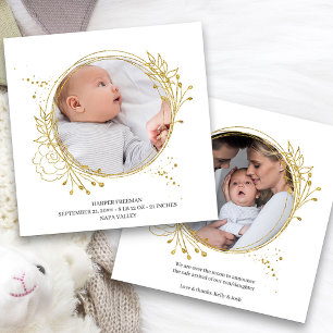 Botanical Gold Photo Frame Elegant Birth Announcement