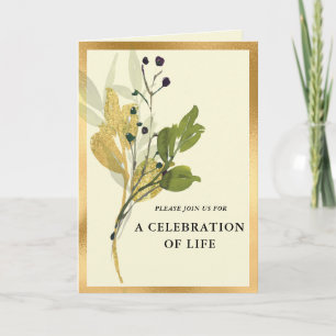 Botanical Gold Photo Memorial Folded Invitation