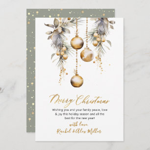 Botanical Gold Script Non Photo Merry Christmas Holiday Card