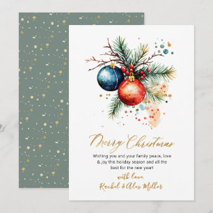 Botanical Gold Script Non Photo Merry Christmas Holiday Card