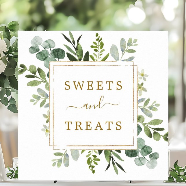Botanical Gold Sweets & Treats Square Dessert Sign (Creator Uploaded)