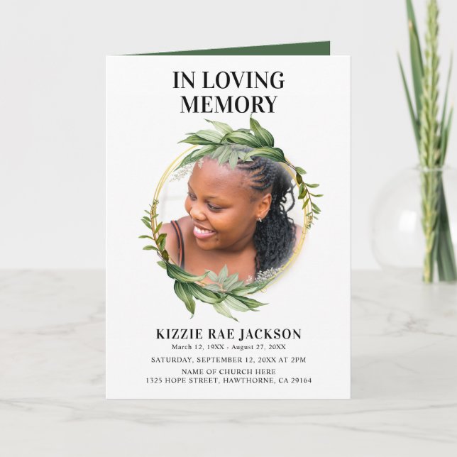 Botanical Gold Wreath Order of Service Program Programme (Front)