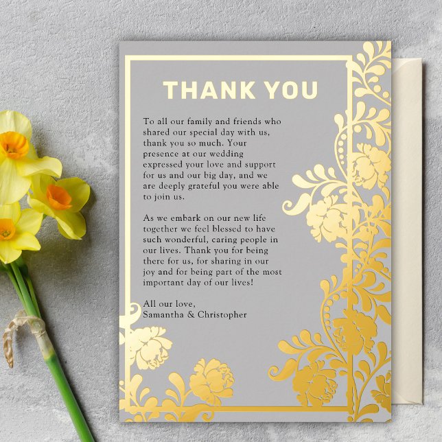 Botanical Golden Blooms Wedding Thank You Card (Creator Uploaded)