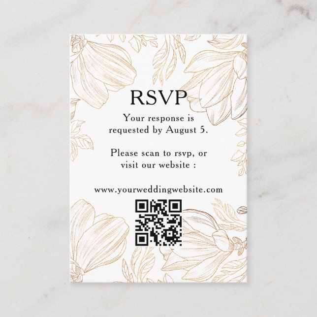  Botanical Golden Floral QR Code Wedding RSVP Enclosure Card (Front)