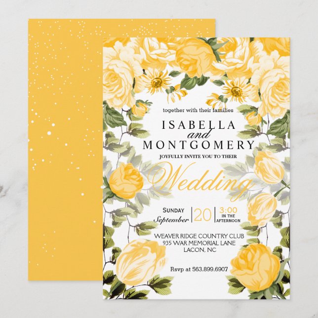 Botanical Golden Yellow Floral Wedding Invitation (Front/Back)