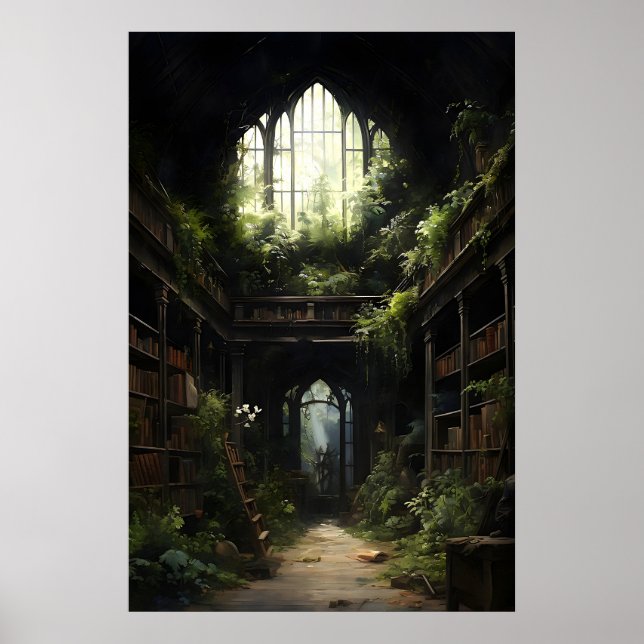 Botanical Gothic Books Library Print, Abandoned Poster (Front)