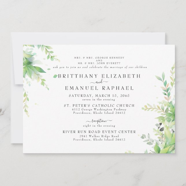 Botanical Grace Horizontal 2 Venues Wedding Invitation (Front)