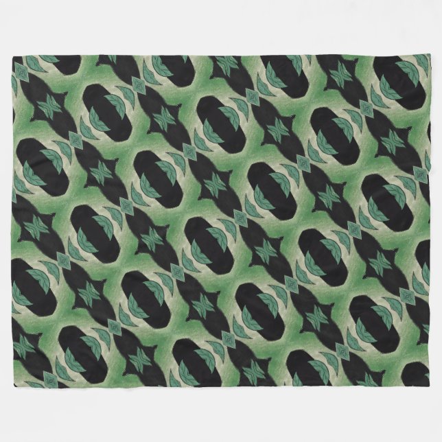 Botanical Green and Black Fleece Blanket (Front (Horizontal))