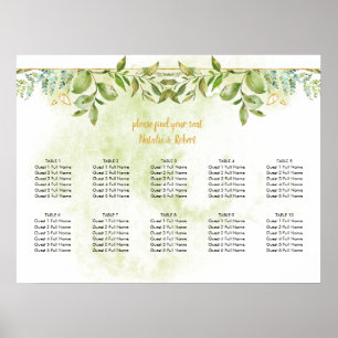 Botanical Green and Gold Crystals Wedding Poster