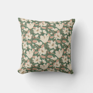 Botanical Green Beige Lily Floral Pattern   Cushion