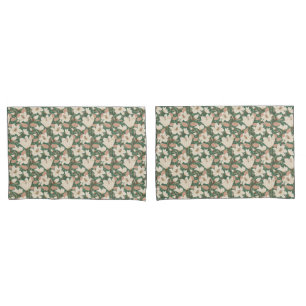 Botanical Green Beige Lily Floral Pattern   Pillowcase