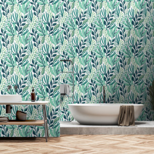 Botanical green blue leaves wallpaper